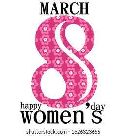 Mar. 8 concept, text design Happy Women's Day with flowers. Vector illustration. Templates for posters, cards, banners.