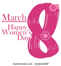 Mar. 8 concept, text design Happy Women's Day with flowers. Vector illustration. Templates for posters, cards, banners.