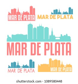 Mar de Plata Argentina Flat Icon Skyline Vector Silhouette Design Set