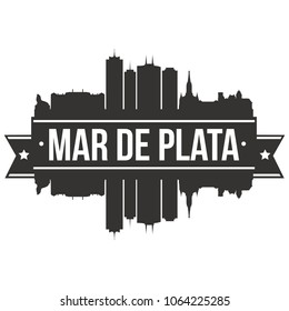 Mar de Plata Argentina Skyline Banner Vector Design Silhouette Art Background Stencil.