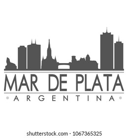 Mar de Plata Argentina Skyline Silhouette Design City Vector Art Famous Buildings.