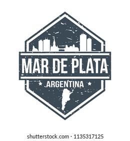 Mar de Plata Argentina Travel Stamp Icon Skyline City Design Tourism Badge Rubber.