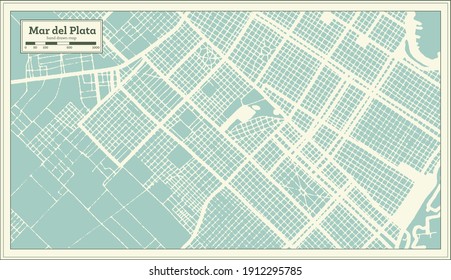 Mar del Plata Argentina City Map in Retro Style. Outline Map. Vector Illustration.