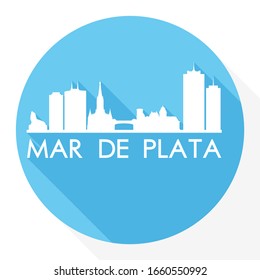 Mar del Plata, Buenos Aires Province, Argentina Flat Icon. Skyline Silhouette Design. City Vector Art Famous Buildings.