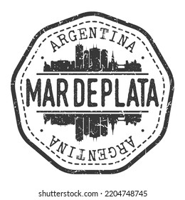 Mar del Plata, Provinz Buenos Aires, Argentinien Stamp Skyline Postmark. Silhouette Postkarte. City Round Vector Icon. Vintage Postage Design.