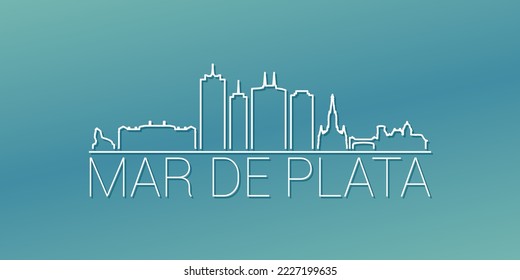 Mar del Plata, Provinz Buenos Aires, Argentinien Skyline Linear Design. Flache City Illustration Minimal Clip Art. Hintergrund Gradient Travel Vektor Symbol.