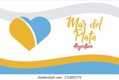 Mar del Plata, ciudad de Argentina, AR (Mar del Plata, Stadt Argentinien, AR in spanisch) Banner-Herz für Druck und Tourismus.