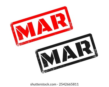 MAR stamp. Abbreviation of march. Grunge vector seal.