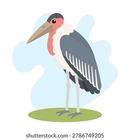 Marabou stork illustration featuring Leptoptilos crumenifer standing calmly, marabou stork vector art highlighting Leptoptilos crumenifer.