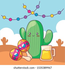 maraca with cactus and desert in the background vector illustration design