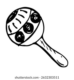 Maraca cartoon hand-drawn doodle icon musical shaker illustration.