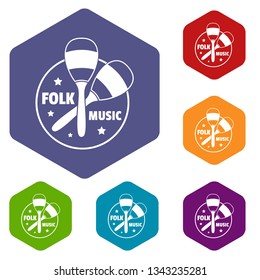 Maraca icons vector colorful hexahedron set collection isolated on white 