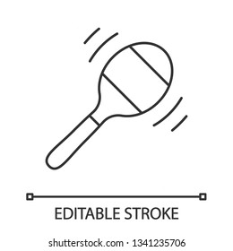 Maraca linear icon. Percussion musical instrument. Rumba shaker. Baby rattle. Thin line illustration. Contour symbol. Vector isolated outline drawing. Editable stroke