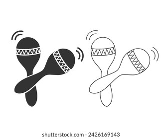 Maraca sign line icon set, maracas, cinco de mayo symbol, Mexican culture, black filled vector illustration