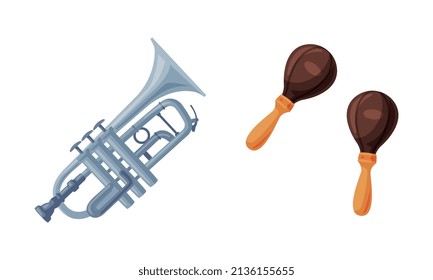 Maraca and Trumpet as Musical Instrument Vector Set