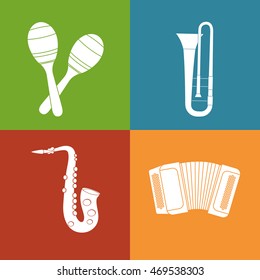 maraca trumpet saxophone accordion music sound instrument icon. Flat and Colorful illustration. Vector illustration