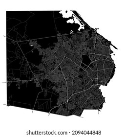 Maracaibo, Venezuela, mapa vectorial de alta resolución con límites de ciudad, y caminos editables. El mapa de la ciudad fue dibujado con áreas blancas y líneas para carreteras principales, caminos laterales y cursos de agua.