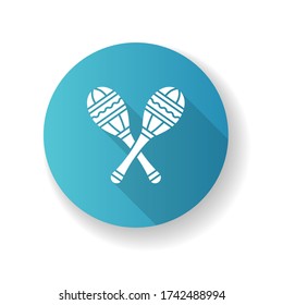 Maracas blue flat design long shadow glyph icon. Traditional musical instrument for ethnic festival. Crossed shakers for band performance. Rhythm percussion. Silhouette RGB color illustration