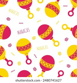 Maracas objeto de dibujos animados sin patrón. Fondo para la Ilustración vectorial linda del niño y de la niña
