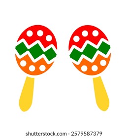 Maracas clip art traditional music. A pair of colorful maracas isolated on white background. Mexican music clip art. Cinco de Mayo graphic resource