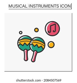  Maracas color icon. Rumba shaker or chac-chac.Traditional Latin rattle musical instrument. Classical, ethnic and modern music. Music from different countries. Isolated vector illustration