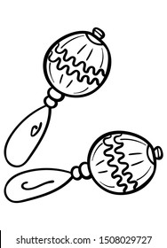 Maracas. Coloring page, Coloring book. Contour. Percussion musical instrument: beanbag, rumba shaker. Cartoon style, vector. Decorative maracas, musical instrument. Vector illustration isolated. - Vec