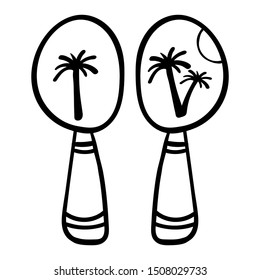 Maracas. Coloring page, Coloring book. Contour. Percussion musical instrument: beanbag, rumba shaker. Cartoon style, vector. Decorative maracas, musical instrument. Vector illustration isolated. - Vec