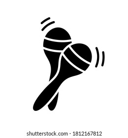 Maracas cutout silhouette icon. Outline logo of traditional mexican musical instrument. Black simple illustration of pair of shaking round rattles. Flat isolated vector emblem on white background