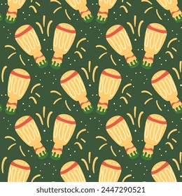 Maracas dark seamless pattern. Mariachi music traditional accessory endless cover. Pair of maraca loop ornament. Vector flat illustration.