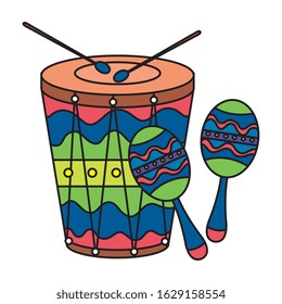 maracas with drum musical instruments vector illustration design