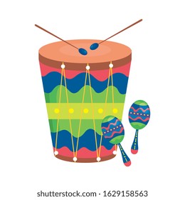 maracas with drum musical instruments vector illustration design