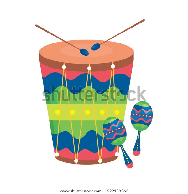 maracas with drum musical instruments vector\
illustration design