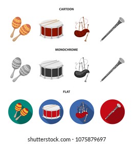 Maracas, drum, Scottish bagpipes, clarinet. Musical instruments set collection icons in cartoon,flat,monochrome style vector symbol stock illustration web.
