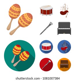 Maracas, drum, Scottish bagpipes, clarinet. Musical instruments set collection icons in cartoon,flat style vector symbol stock illustration web.
