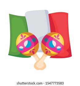 maracas with flag mexican isolated icon vector illustration design