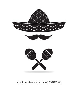 Maracas and hat icon, Mexican style