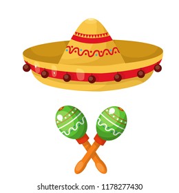 maracas and hat mexican, vector illustration