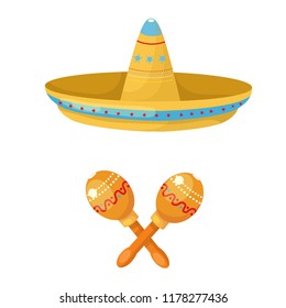maracas and hat mexican, vector illustration