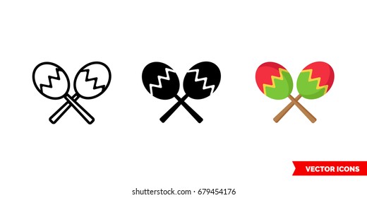 Maracas icon of 3 types: color, black and white, outline. Isolated vector sign symbol.