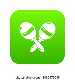 Maracas icon green vector isolated on white background