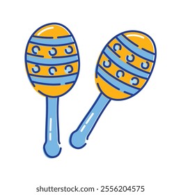 Maracas Icon Illustration with bright color palette in doddle style. Perfect for festive designs, invitations, new year event, and holiday themed projects.
