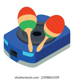 Maracas icon isometric vector. Percussive musical instrument on warehouse robot. Сargo transportation and delivery concept