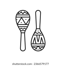 Maracas Icon. Mexican music instruments. Line icon set. Mexican traditional musical performance concept. Linear illustrations. Modern icon, editable stroke