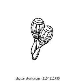 Maracas icon outline vector illustration. Drawn monochrome musical instrument of maraca in retro style.