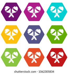 Maracas icons 9 set coloful isolated on white for web