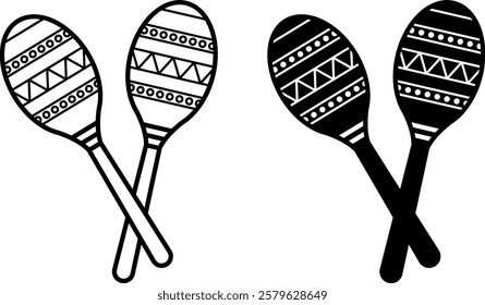 Maracas Icons. Black and White Vector Icons. Percussion and Noise Musical Instrument. Rattle. Brazilian Carnival Concept