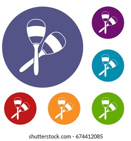 Maracas icons set in flat circle reb, blue and green color for web