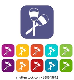 Maracas icons set vector illustration in flat style in colors red, blue, green, and other