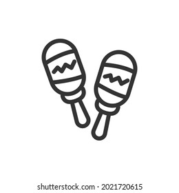 Maracas line icon, sign or symbol. Premium pictogram in trendy outline style. Maracas pixel perfect vector icon isolated on a white background. 