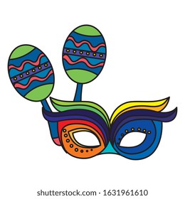 maracas with mask carnival isolated icon vector illustration design